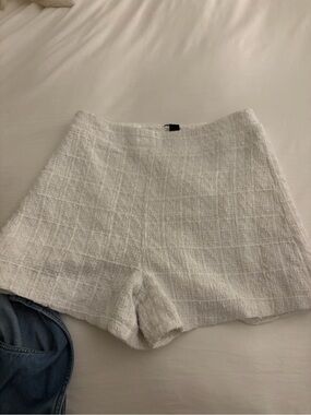 SHEIN White High-Waist Textured Shorts